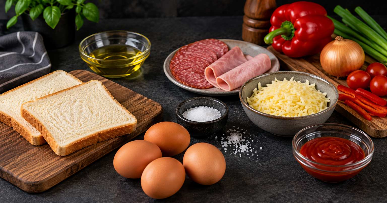 Ingrediencie - čo potrebuješ na toastovú omeletu