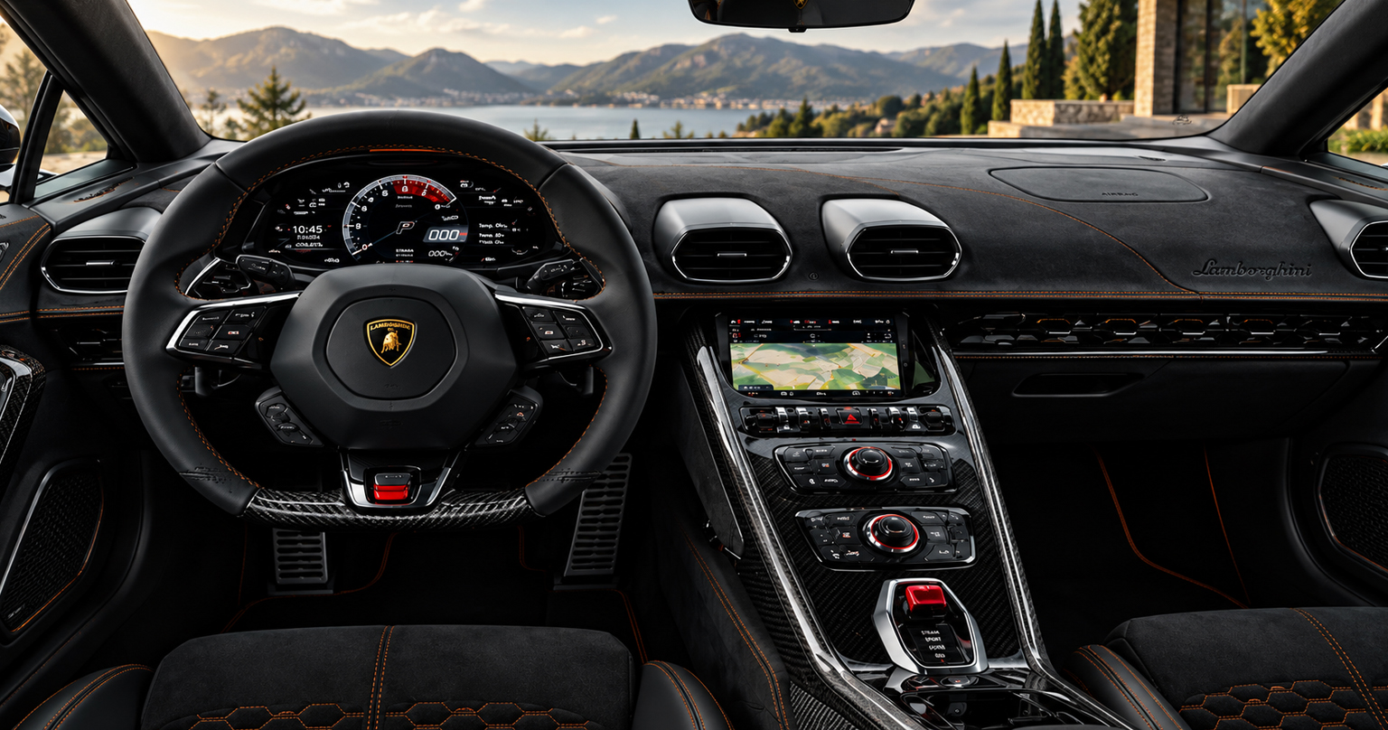 Interiér Lamborghini Huracán? Letecký kokpit.