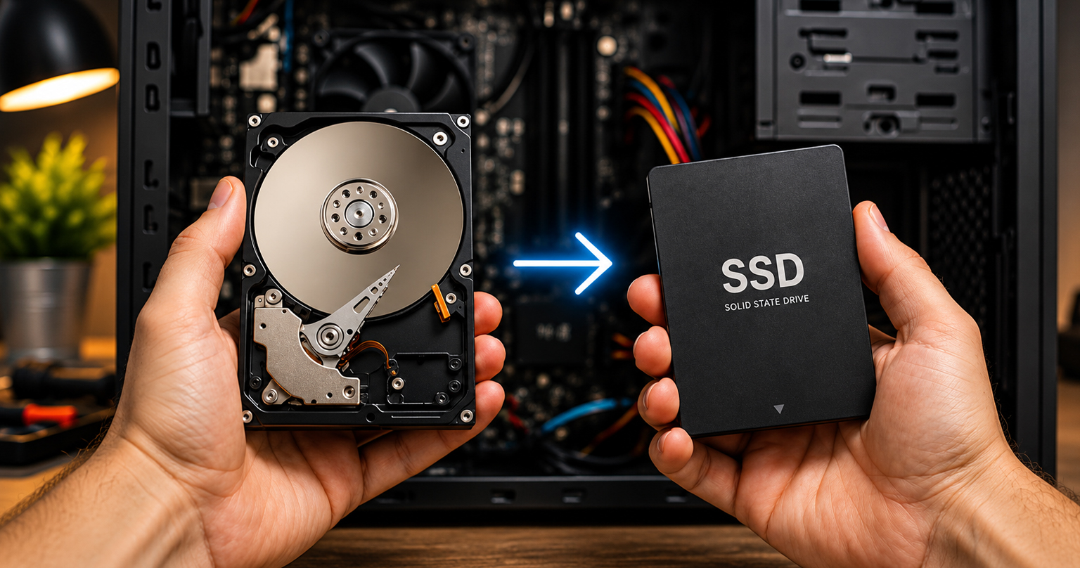 Klasický mechanický HDD a výkonnejší SSD disk